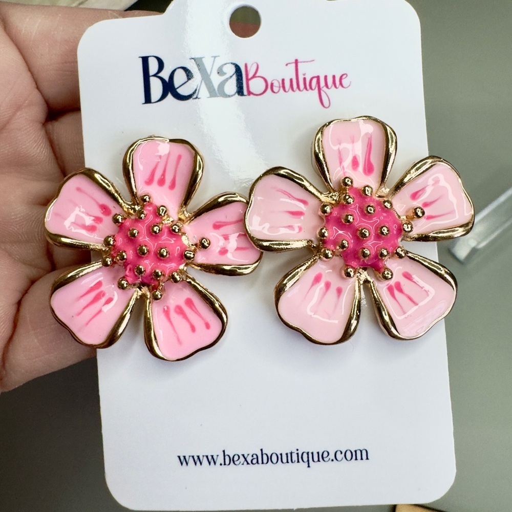 Pink and Gold Flower Earrings